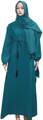JDbazaar Georgette Printed Abaya With Hijab(Green)