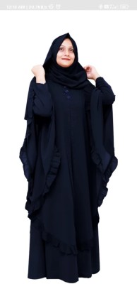 Har Womenm Clothing Silk Blend Self Design Abaya With Hijab(Blue)