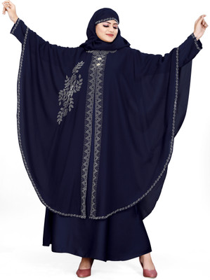 AMBAJI FASHION Polyester Solid Abaya With Hijab(Blue)