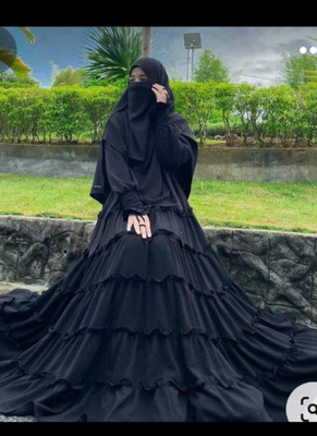 Dubai Collection Cotton Blend Solid Burqa With Hijab(Black)