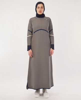 SILK ROUTE London Polyester Solid Abaya(Grey)