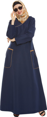 Momin Libas Polyester Solid Abaya(Blue)