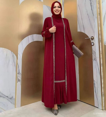 Veilara Crepe Self Design Abaya With Hijab(Maroon)