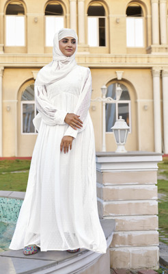 SARINKU Georgette Self Design Abaya(White)