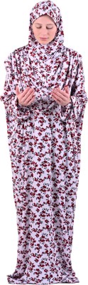 6t6apparels Cotton Blend Printed, Floral Print Abaya With Hijab(White, Red, Multicolor)