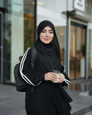 InayaAbaya Cotton Blend Self Design Abaya(Black)