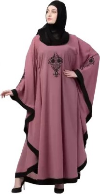 kashaf store Silk Blend Solid, Self Design Abaya With Hijab(Pink)