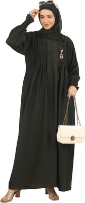 ovais abaya collection Nida Matte Solid Abaya With Hijab(Green)