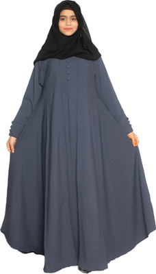 HouseOfCommon Crepe Solid Abaya With Hijab(Grey, Black)