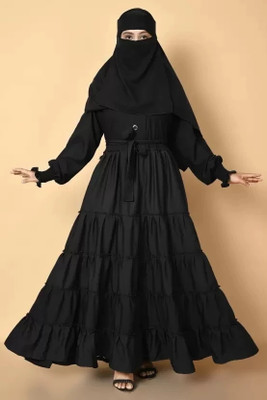 HOC Cotton Blend Abaya With Hijab(Black)