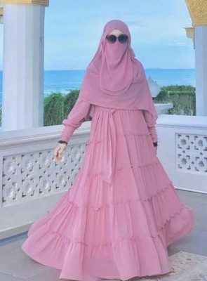 Queen hijab Lace Cotton, Nida Matte Burqa With Hijab(Pink)