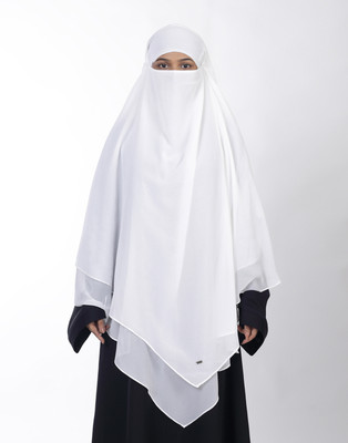 Ana Georgette Solid Burqa(White)