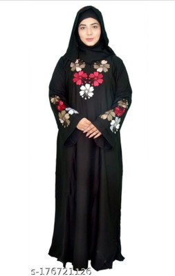 Queen hijab Nida Matte Self Design Burqa With Hijab(Black)