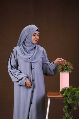 Abayas Fashion Nida Matte Solid Burqa With Hijab(Grey)