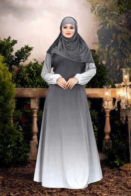 AMBAJI FASHION Polyester Solid Burqa With Hijab(Grey)