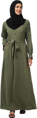 HAMOODIA Polyester Self Design Abaya(Green)