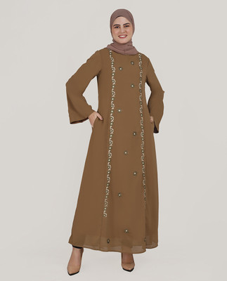 SILK ROUTE London Georgette Solid Abaya(Brown)