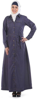 Momin Libas Polyester Solid Abaya(Blue)