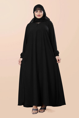 Ah creation Crepe Solid Abaya With Hijab(Black)