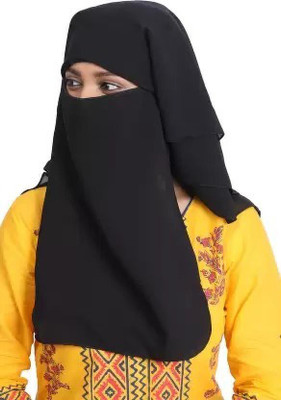 Dhyeyu Georgette Solid, Self Design Naqab(Black)