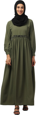 HAMOODIA Polyester Self Design Abaya(Green)