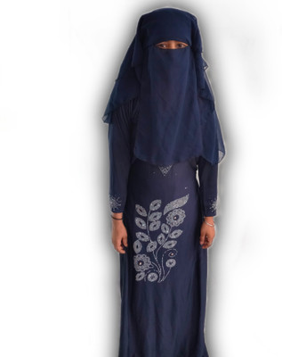 ASFIRK Polyester Abaya With Hijab(Blue)
