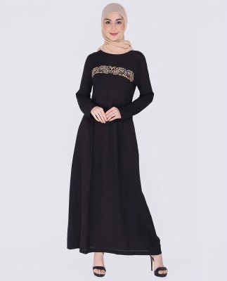 SILK ROUTE London Polyester Solid Abaya(Black)