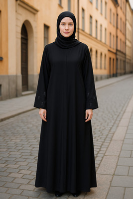 aaruh Polyester Self Design Burqa With Hijab(Black)
