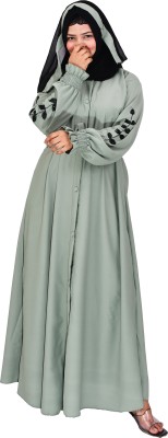 fmfashionhouse Cotton Silk Self Design Abaya With Hijab(Green)