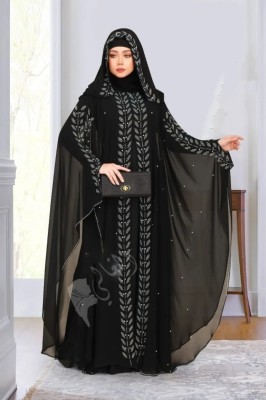 Emaan Outfit Nida Matte Self Design, Solid Abaya With Hijab(Black)