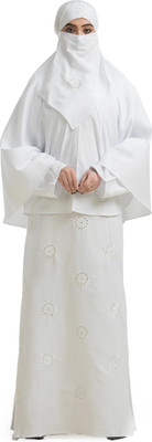 The Ocean Export and Import Cotton Blend Self Design Burqa With Hijab(White)