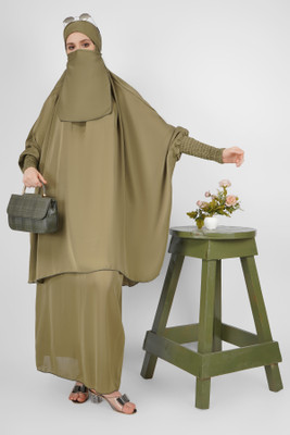 ovais abaya collection Nida Matte Solid Abaya With Hijab(Green)