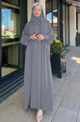 SSCOLECTION Nida Matte Self Design, Solid Burqa With Hijab(Grey)