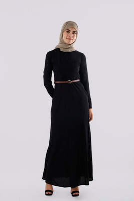 SILK ROUTE London Polyester Solid Abaya(Black)