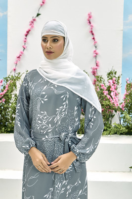 SARINKU Nida Matte Self Design Abaya(Grey)