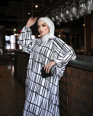 SARINKU Nida Matte Printed Abaya(White)