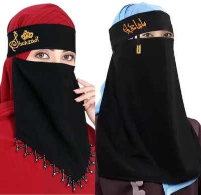 CRENCH CREATION Chiffon Self Design Naqab(Black, Black)