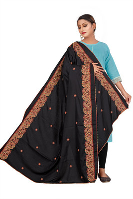 Ebadat Cotton Blend Self Design Abaya With Hijab(Black)