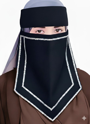 EURANUS Chiffon Self Design Abaya With Hijab(Black)