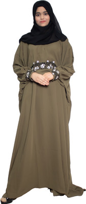 MODEST CITY Crepe Self Design Abaya With Hijab(Green)