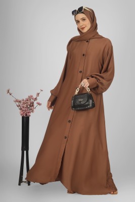 ovais abaya collection Nida Matte Solid Abaya With Hijab(Brown)