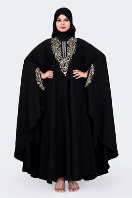 Bhumi fab Crepe Solid Abaya With Hijab(Black)