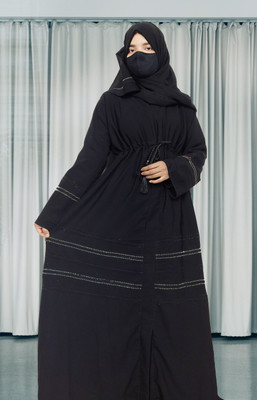 Buraque Designer Polyester Solid Abaya With Hijab(Black)