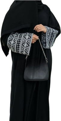 M.N Dubai Collection Polyester Self Design Burqa With Hijab(Black)