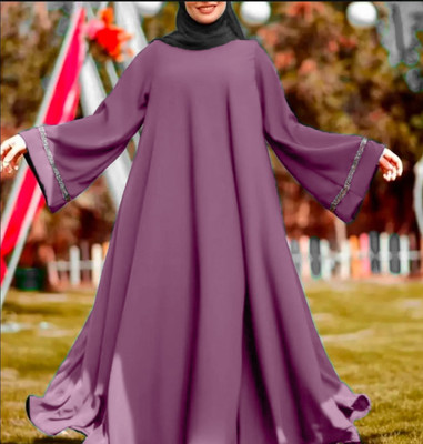 DCSTORE1 Polyester Solid, Self Design Abaya(Purple)