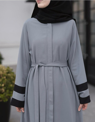 Hba Cotton Blend Self Design Burqa With Hijab(Grey)