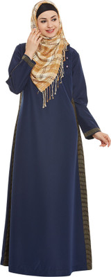 Momin Libas Polyester Solid Abaya(Blue)