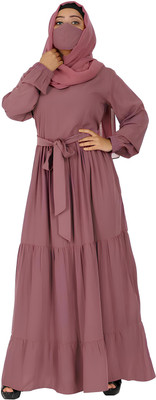 kashaf store Nida Matte Self Design, Solid Abaya(Pink)