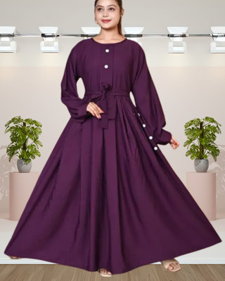 SabidEnterprise Cotton Blend Solid Abaya With Hijab(Purple)