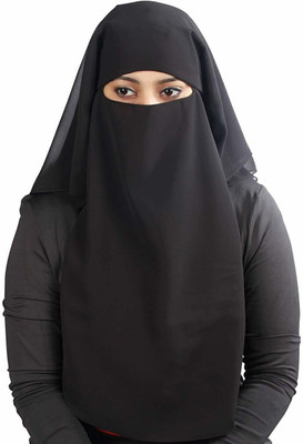 Hejabiya Chiffon Solid, Self Design Naqab(Black)